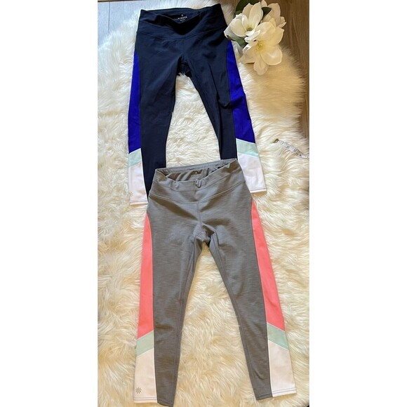 ATHLETA Lot Of 2  Gray and Pink & Blue And  White Yoga Workout Leggings Size XS - Picture 1 of 12